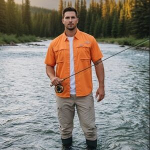 NWT Simms Guide Series Short Sleeve Fishing Shirt - Orange - Men's XL